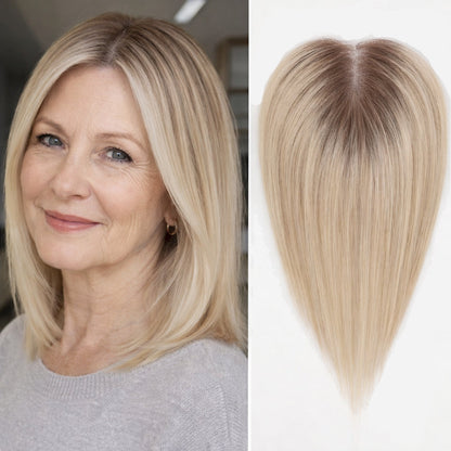 🔥Straight Hair Topper for Crown Thinning – Natural Coverage at the Crown