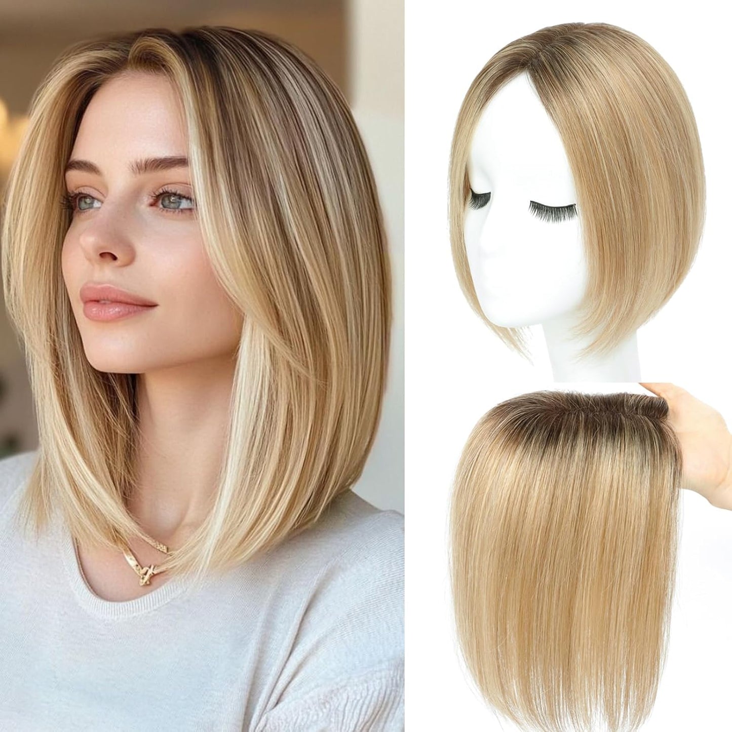 🔥Straight Hair Topper for Crown Thinning – Natural Coverage at the Crown