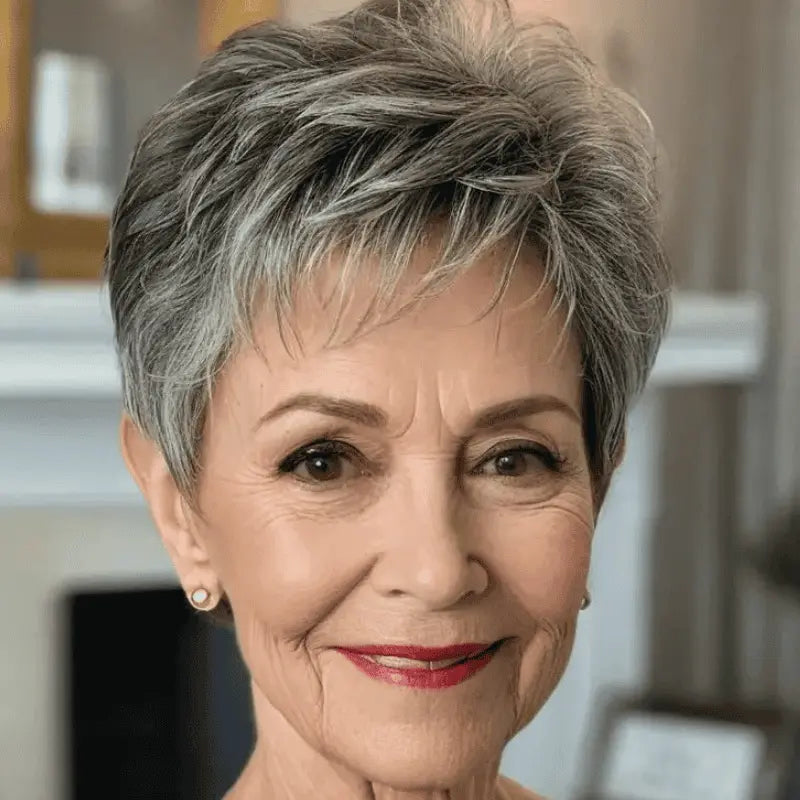 🔥Short Pixie Cut Human Hair Topper with Bangs for Women