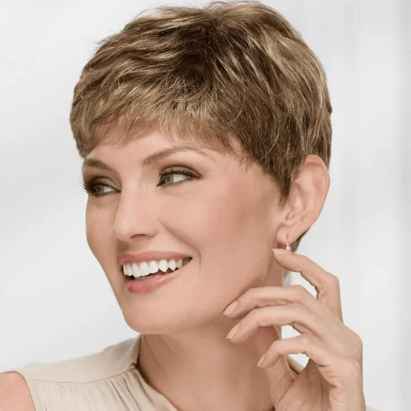 🔥Short Pixie Cut Human Hair Topper with Bangs for Women