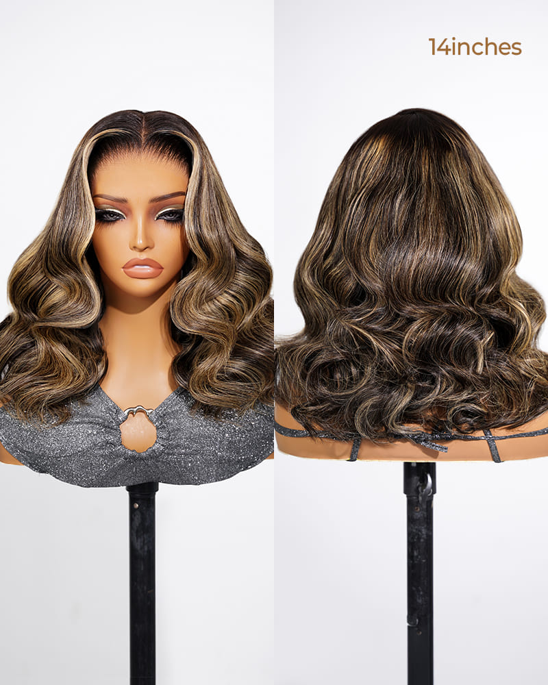 Arabella 13x6 Three-Go™ 280% High Density Glueless Old Money Bob Loose Body Wave Bob Wig Pre-cut Lace Ombre Platinum Blonde Balayage Highlights